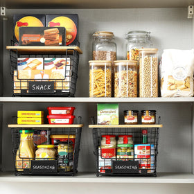 AOZITA two-set stackable wire baskets save pantry space.