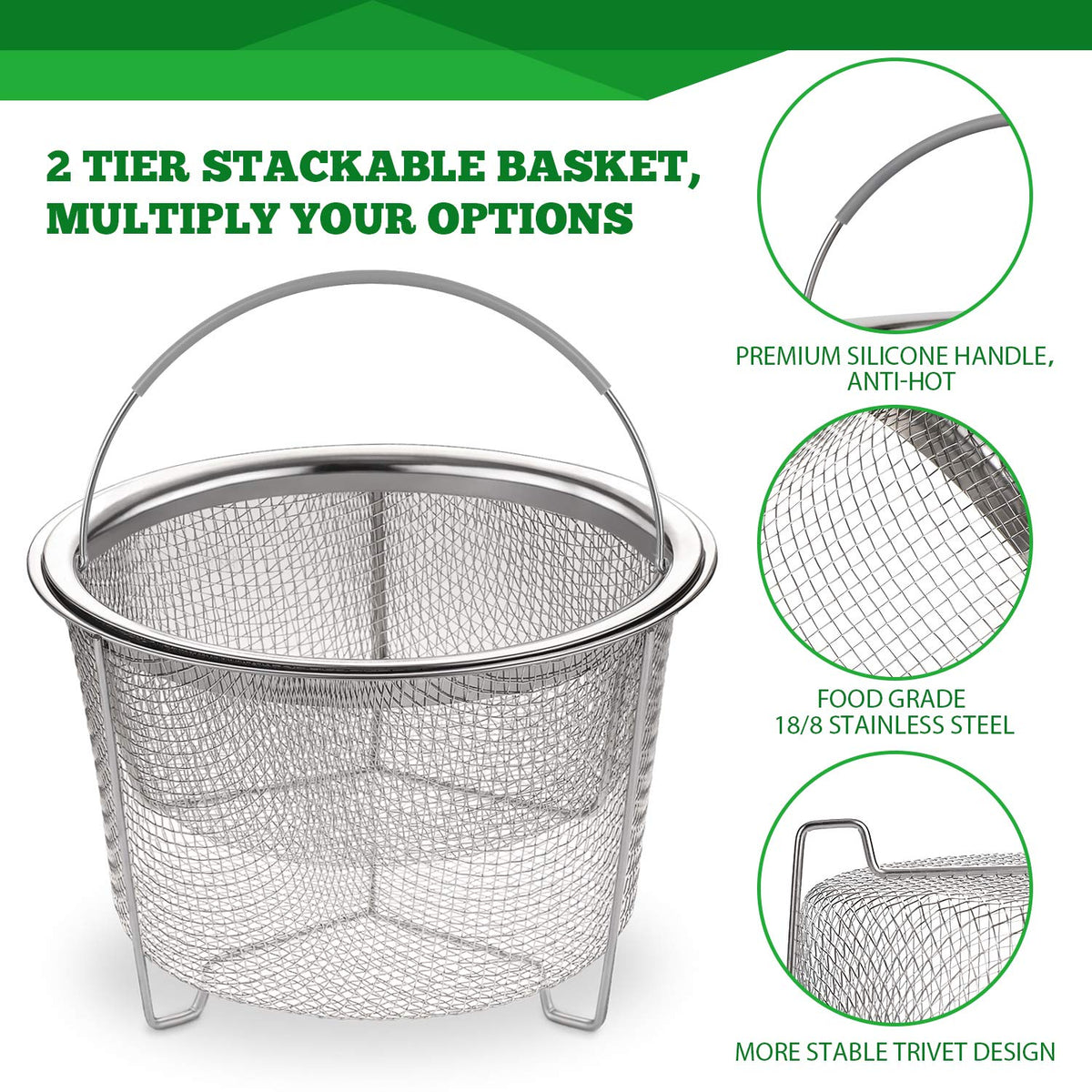 AOZITA 8 quart steamer fits large pots for efficient batch cooking