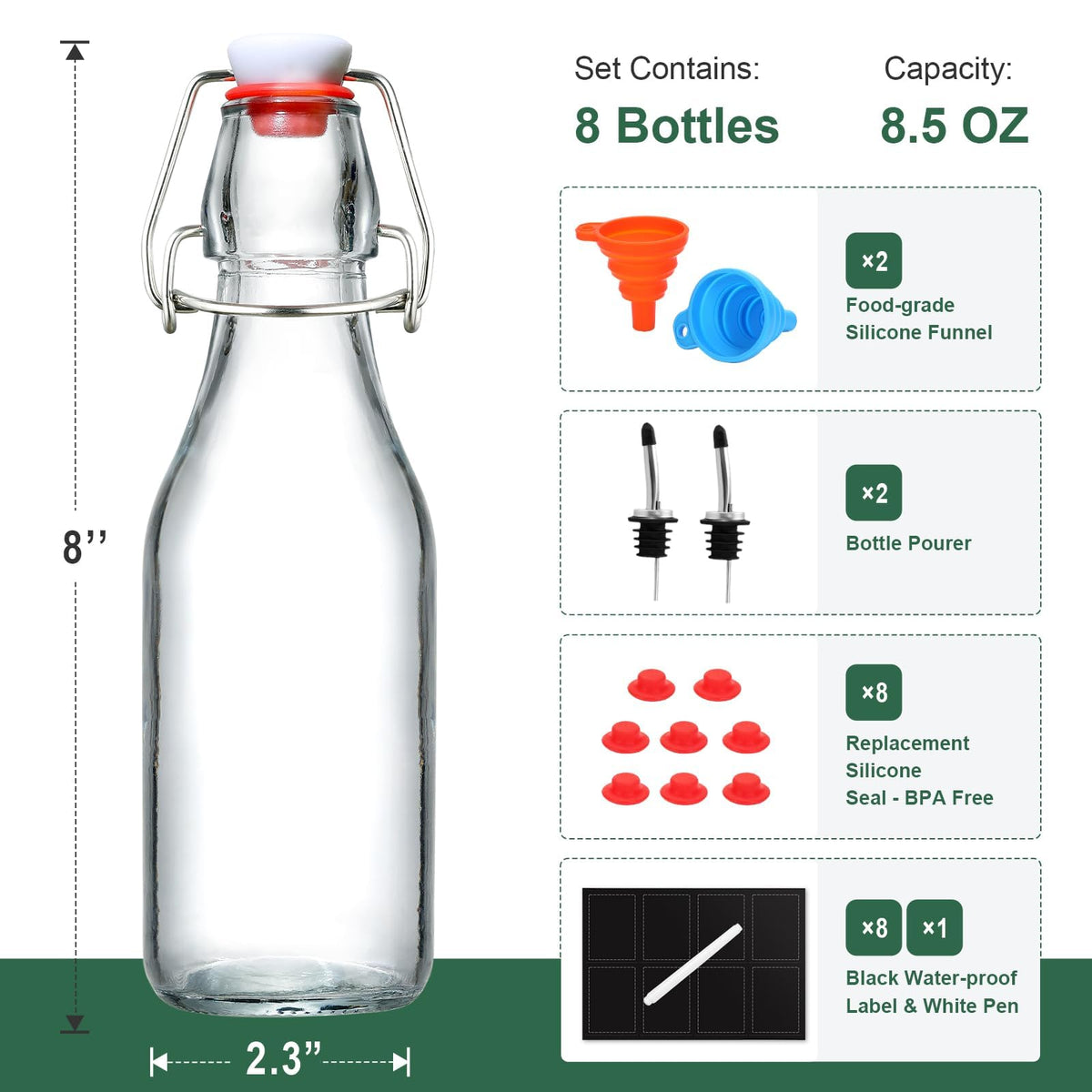 AOZITA swing-top cap with stainless buckle for a tight airtight seal.