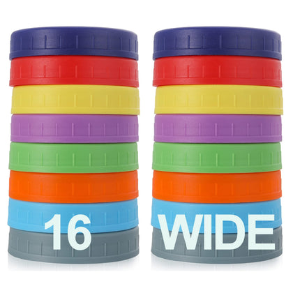 AOZITA wide-mouth lids in eight colors on mason jars for vibrant storage.