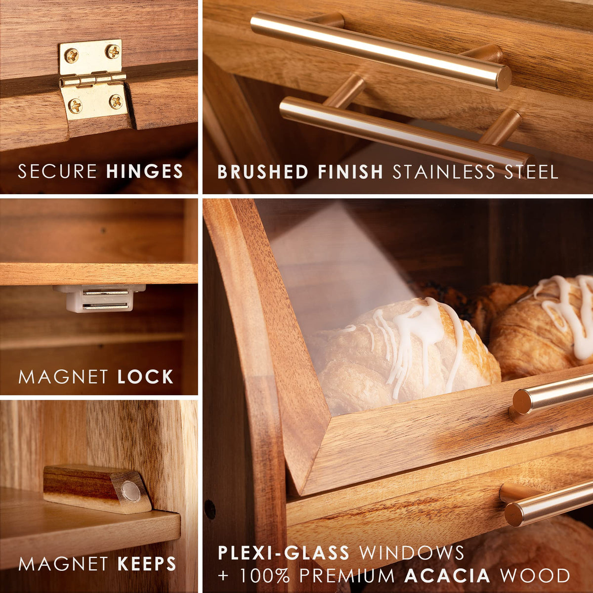 Apace Living Arise Acacia Bread Box uses bamboo for durable natural storage.