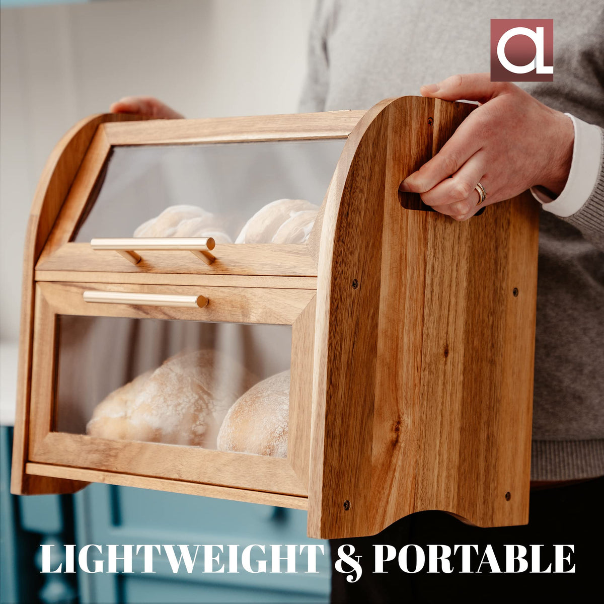Apace Living Arise Acacia Bread Box sturdy build for everyday kitchen use.