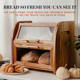 Apace Living Arise Acacia Bread Box two-shelf design keeps bread organized and accessible.