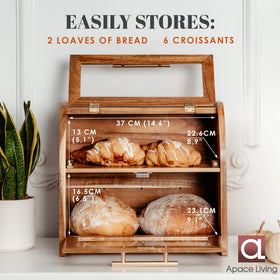 Apace Living Arise Acacia Bread Box features vent holes to regulate humidity.