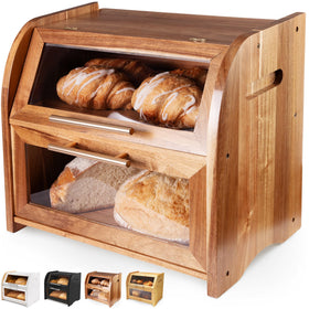 Apace Living Arise Acacia Bread Box with clear window showcases fresh bread at a glance.
