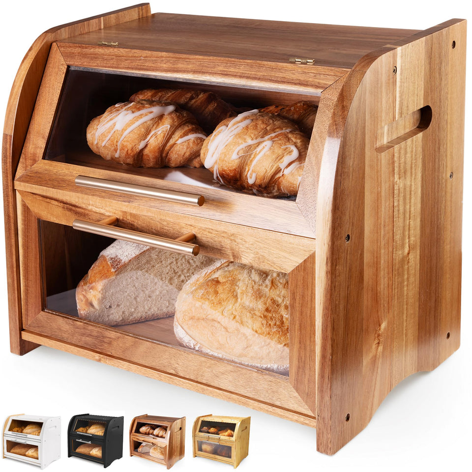 Apace Living Arise Acacia Bread Box with clear window showcases fresh bread at a glance.