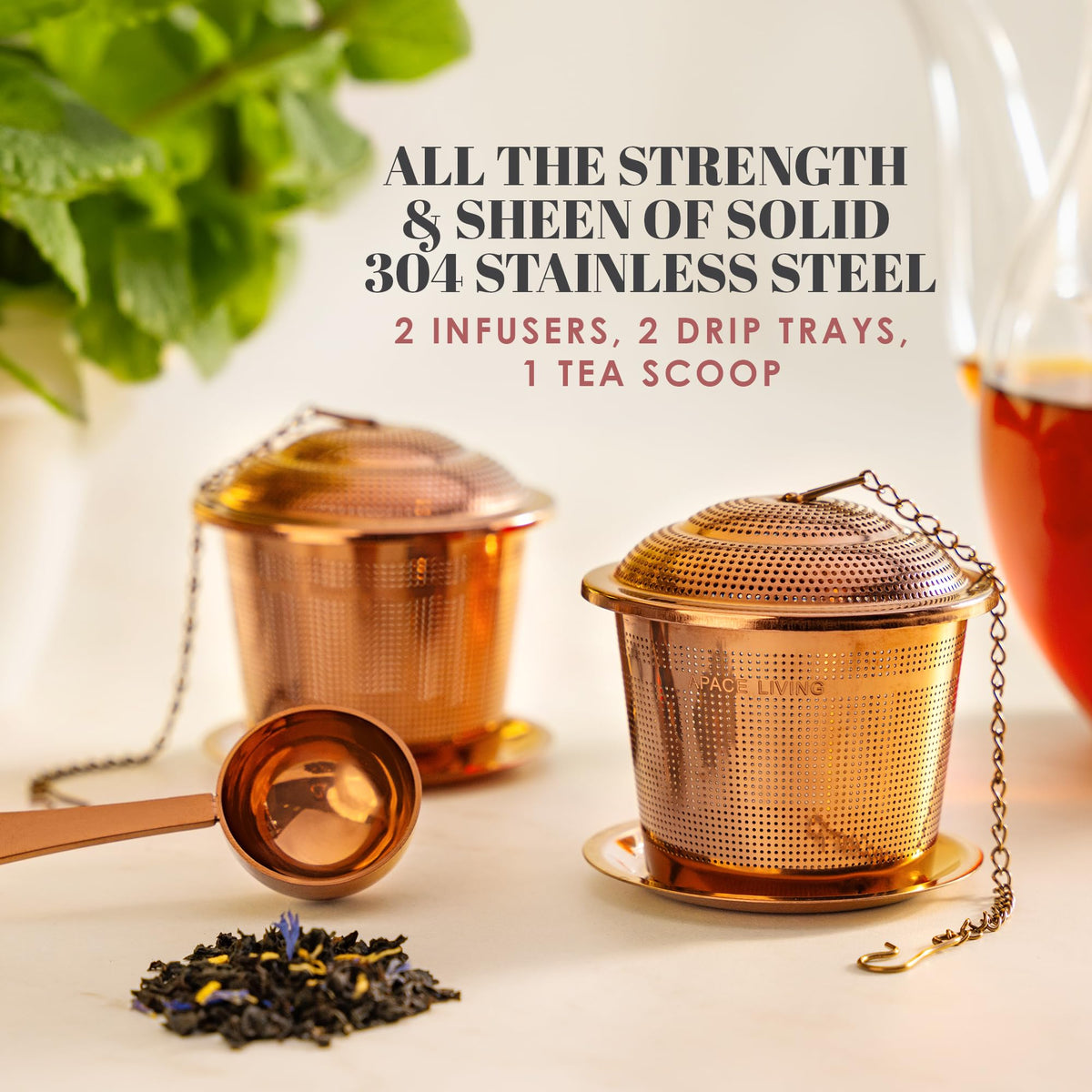 Easy-clean setup with drip tray beneath Apace Living tea infuser.
