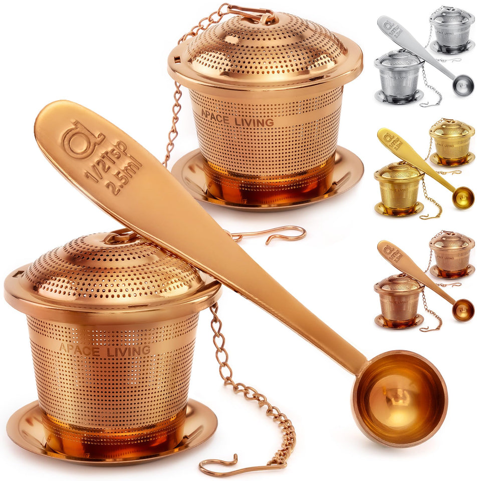 Apace Living tea infuser set with dual baskets ready for large-batch brewing.