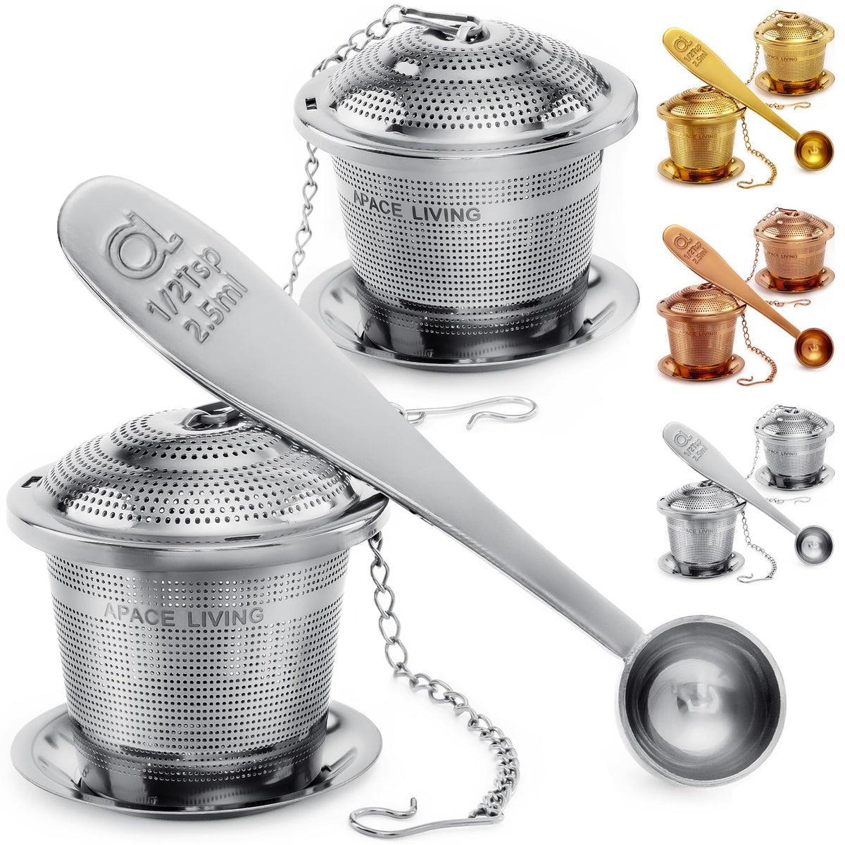 Apace Living tea infuser set 2 with scoop, ready for quick brewing.