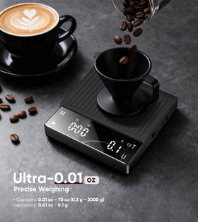 ApeWeghr Rechargeable Coffee Scale top view, slim profile saves counter space