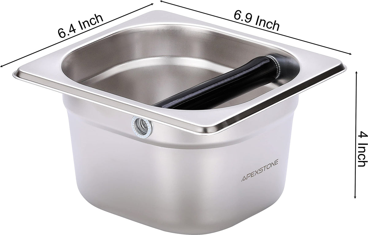 Apexstone knock box stainless steel close-up highlighting durability and easy cleaning