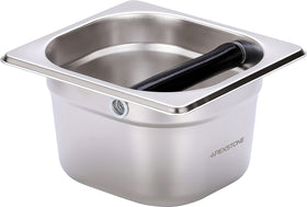 Apexstone knock box stainless steel front view for robust espresso grounds handling