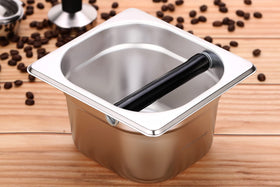 Apexstone knock box in cafe or home bar setup for quick grounds disposal