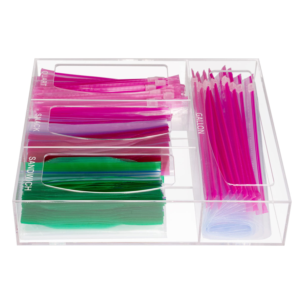 Aphbrada bag organizer in drawer offers easy bag access.