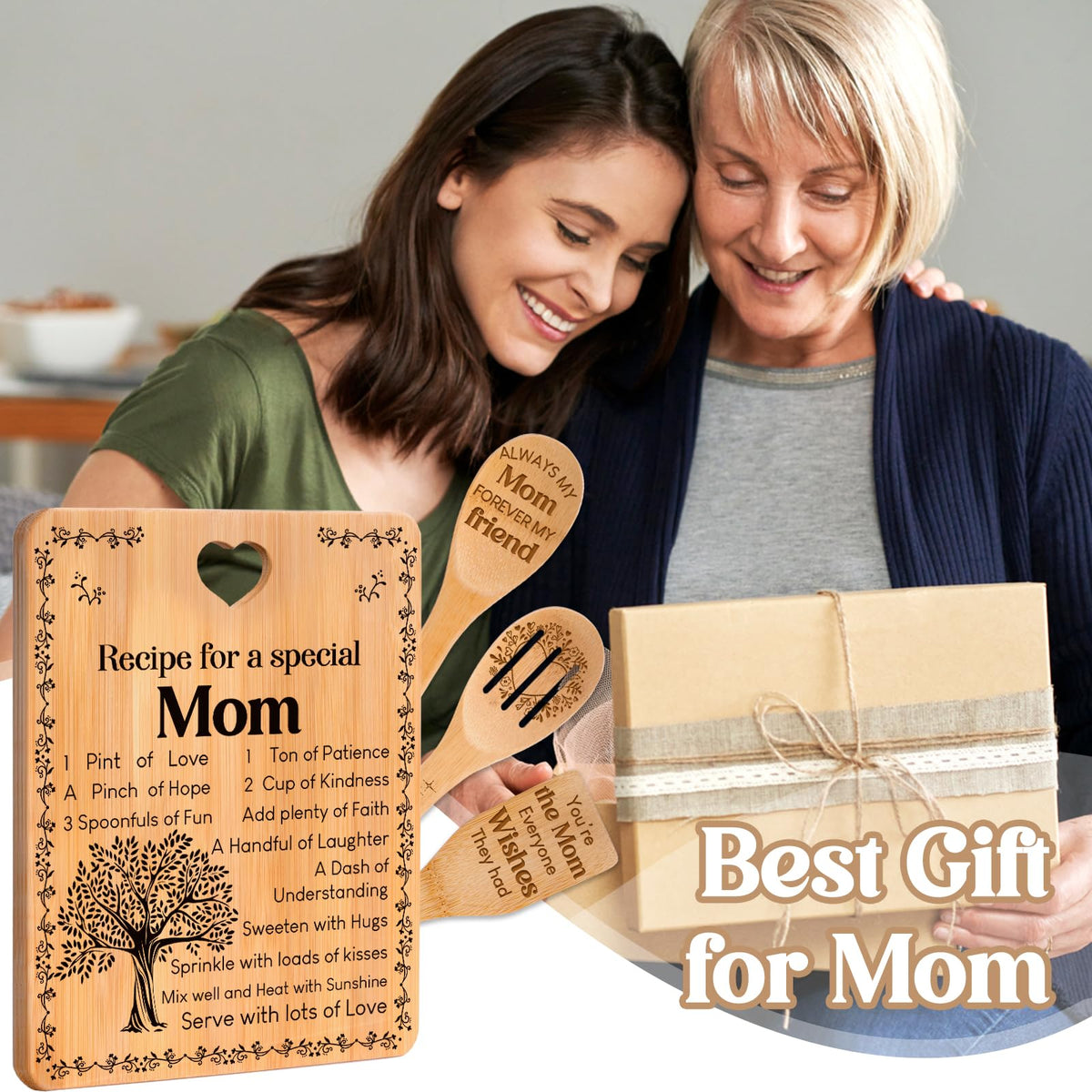 Apjielop cutting board shows engraved Mom messages, adding a personal touch.