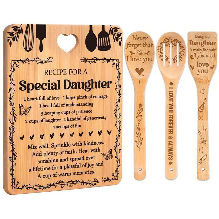 Apjielop Recipe for a Special Daughter cutting board set with durable bamboo and sentimental engraving.