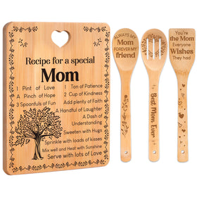 Apjielop cutting board with Recipe for a Special Mom engraving offers a durable prep surface.