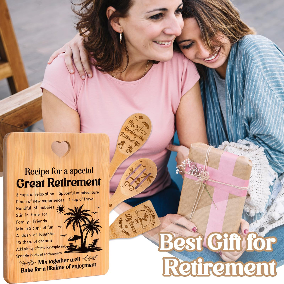 Apjielop retirement set with heart-shaped handles for display and storage.