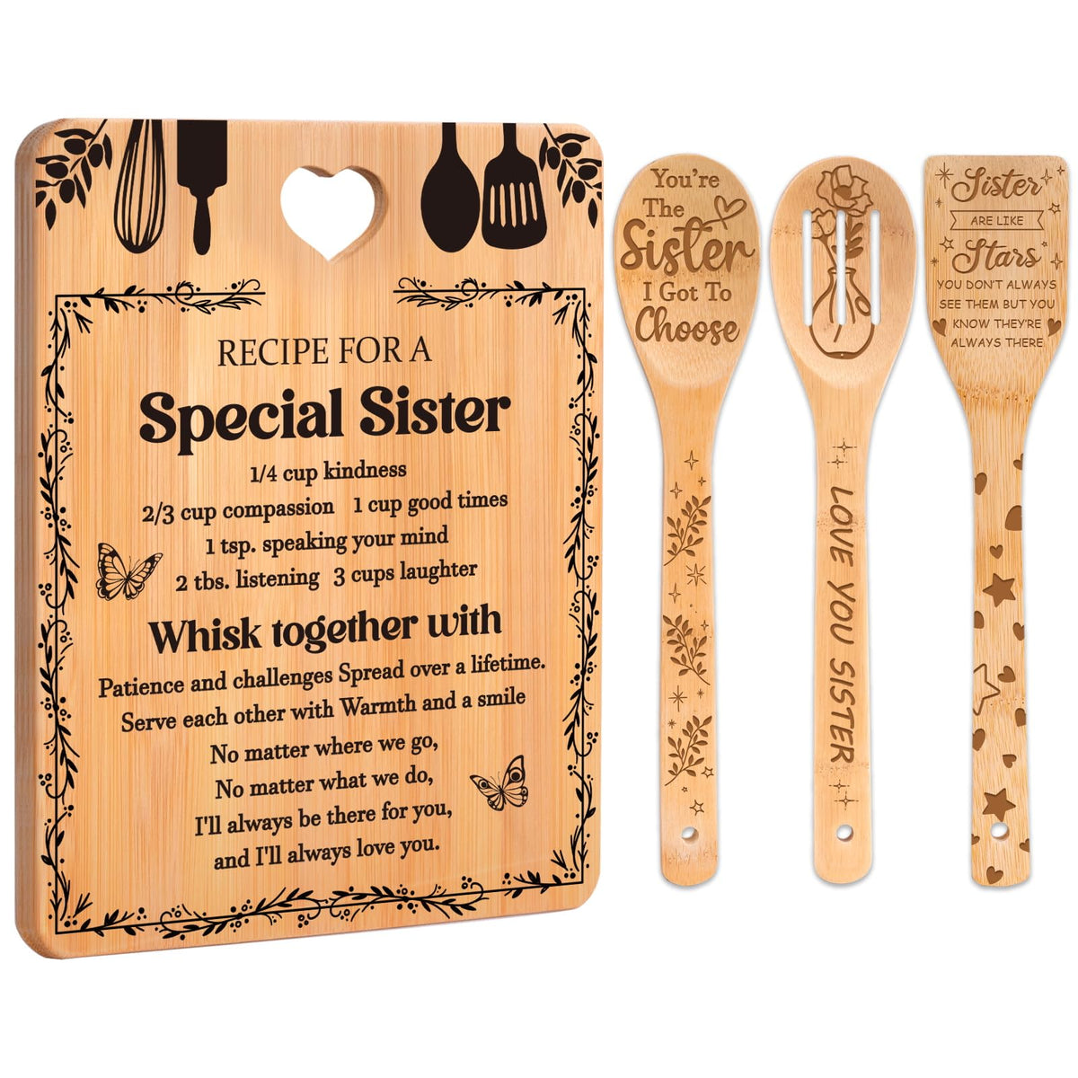 Apjielop sister cutting board set with engraving, a thoughtful keepsake for cooking.
