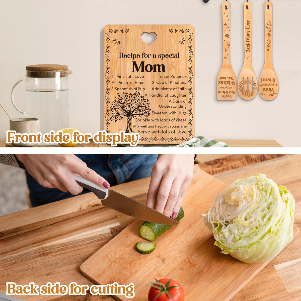 Apjielop bamboo utensils set including spatula, ladle, and colander for versatile cooking.