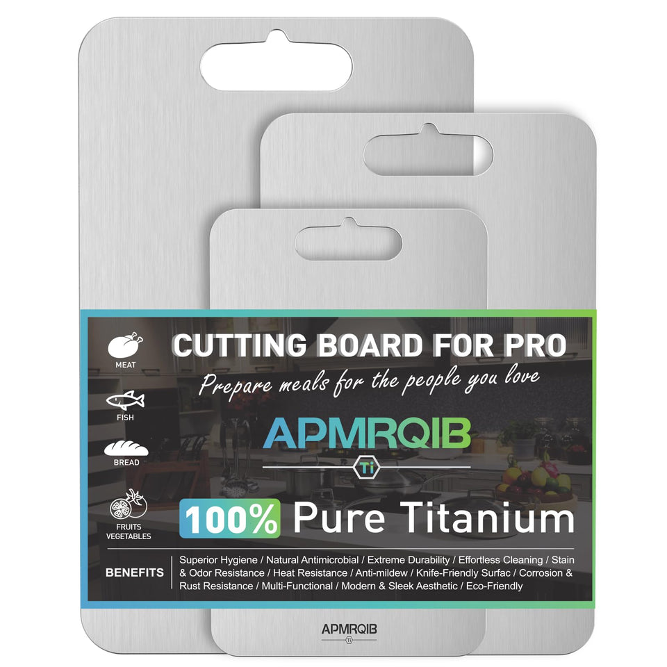 APMRQIB titanium cutting board 16x10 top view shows durable, hygienic prep surface for large cuts