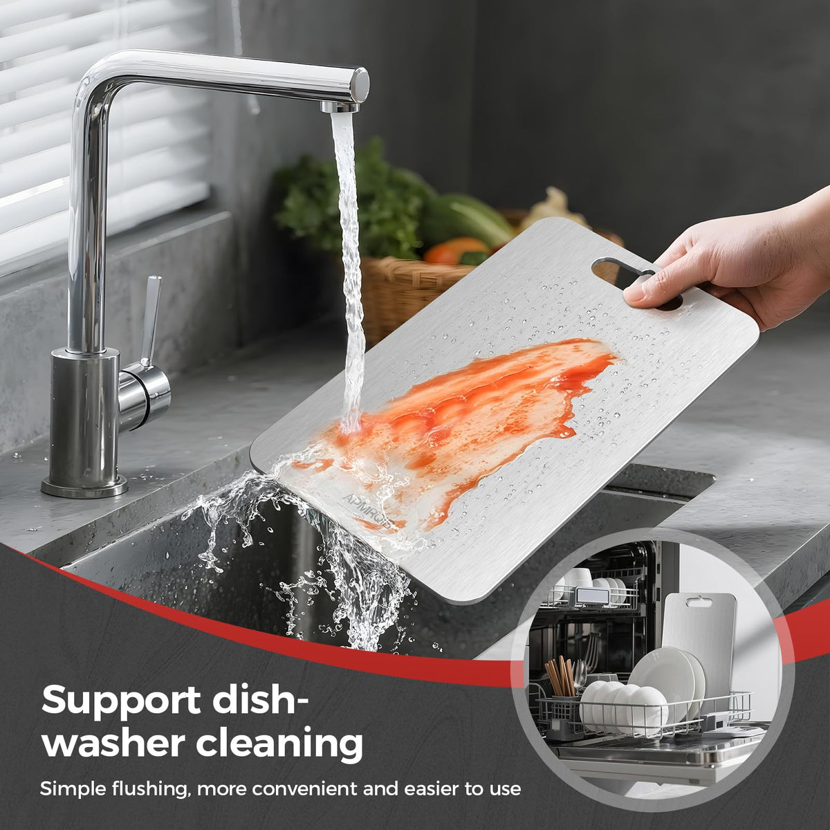 APMRQIB titanium cutting board easy-to-clean surface after chopping