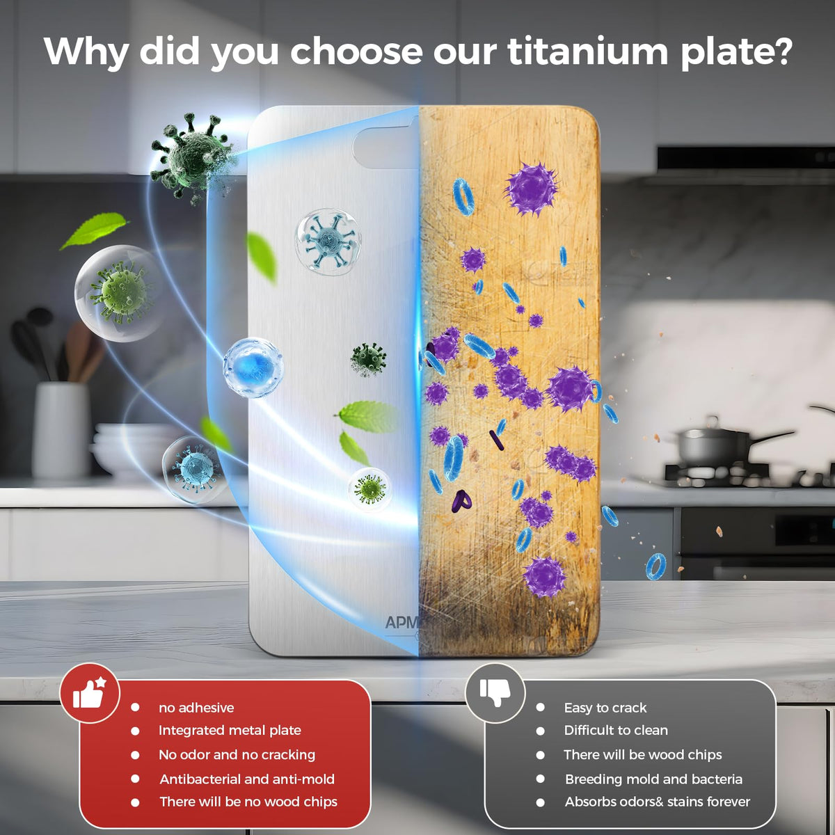 APMRQIB titanium cutting board single-piece construction for longevity
