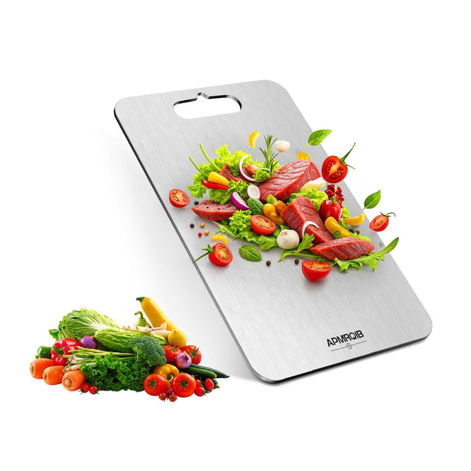 APMRQIB Titanium Cutting Board top view shows a clean, odor-free surface for precise prep