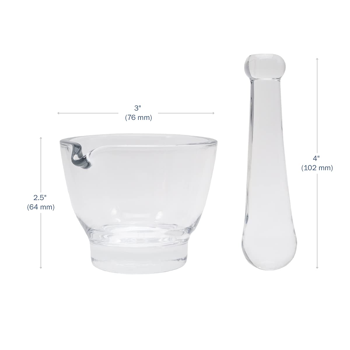 APOTHECARY PRODUCTS mortar and pestle front view in clear glass
