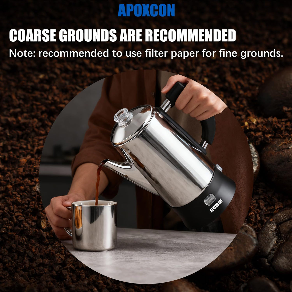 APOXCON brewing tips suggest room temperature water and coarse grounds.