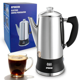 APOXCON electric coffee percolator 12-cup capacity ideal for entertaining guests.