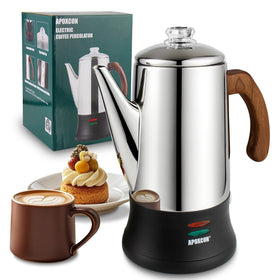 APOXCON electric coffee percolator front view for precise pouring and reliable daily use