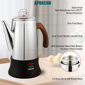 APOXCON glass brew progress knob visible for monitoring percolation