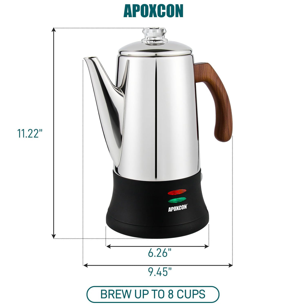APOXCON handle close-up shows heat-protective wooden grip for safe handling