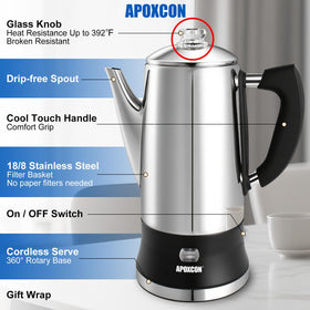 APOXCON keep-warm function maintains coffee at serving temperature.