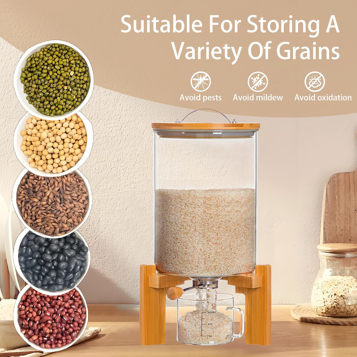 Aprilhp rice dispenser bottom valve delivers clean, mess-free pouring every time.
