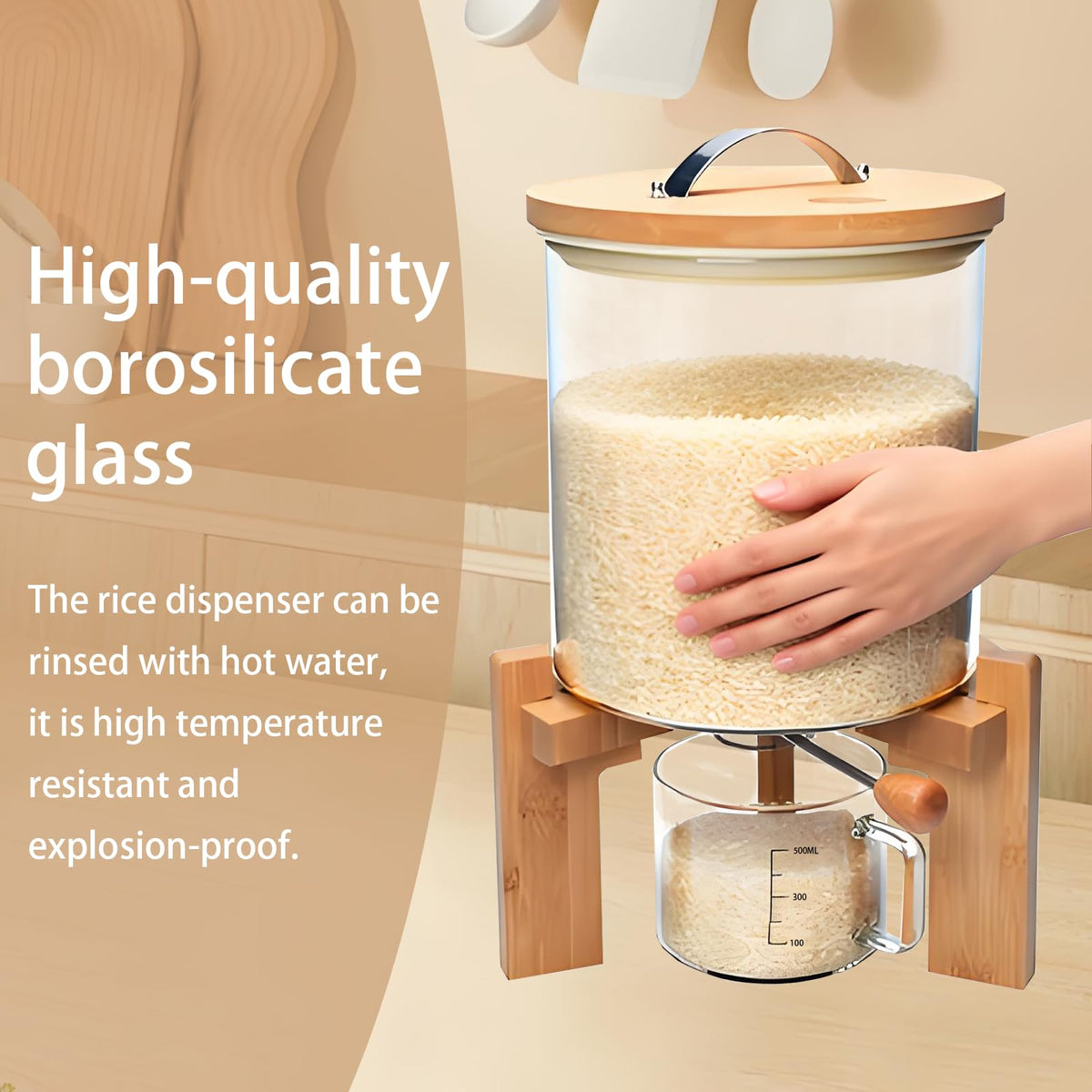 Aprilhp glass and wood design enhances pantry organization and style.
