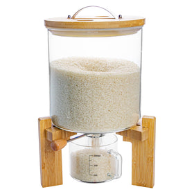 Aprilhp Rice Dispenser with glass container shows contents clearly and keeps grains fresh.