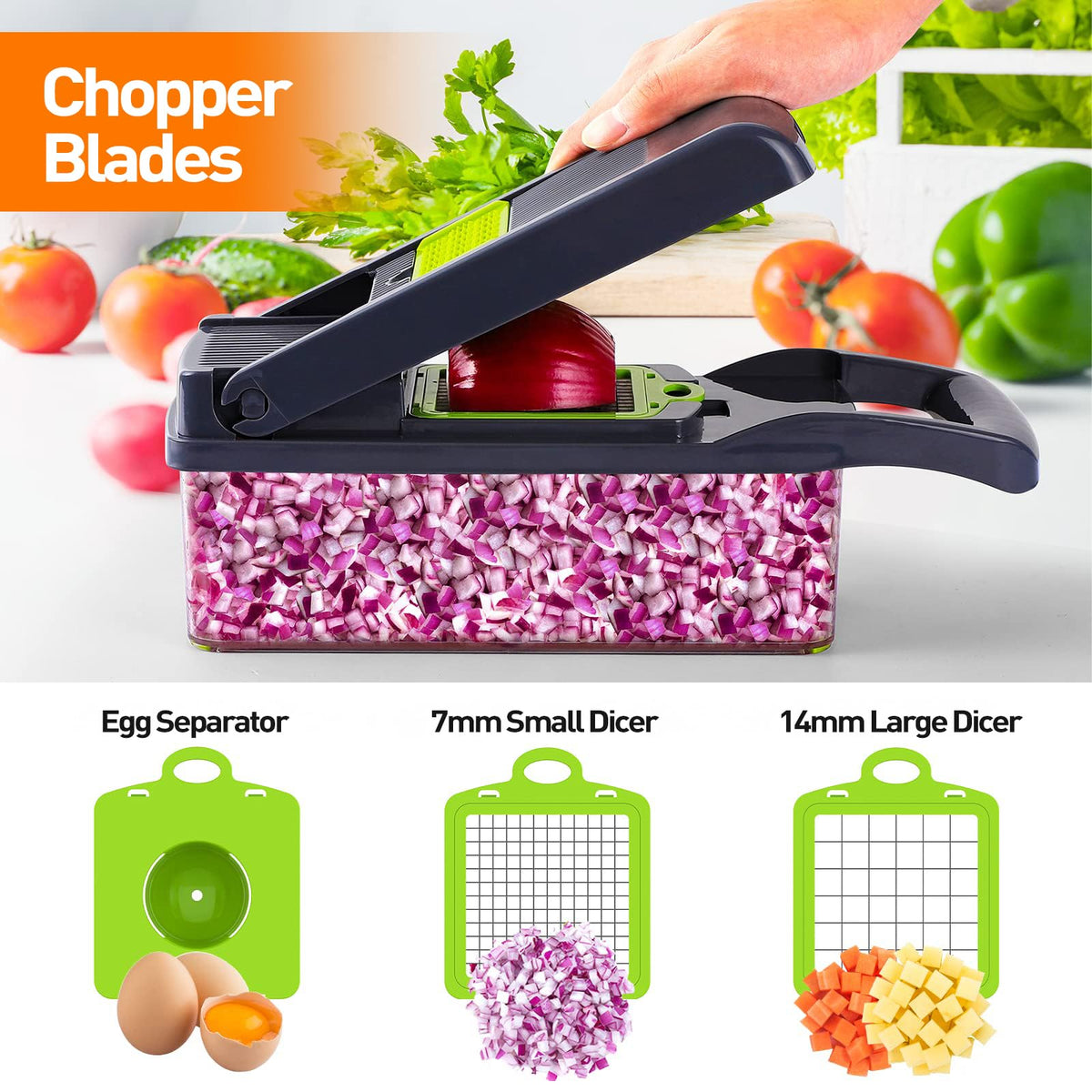APSARAS USA Pro 15-in-1 blades deliver precise dicing for meals.
