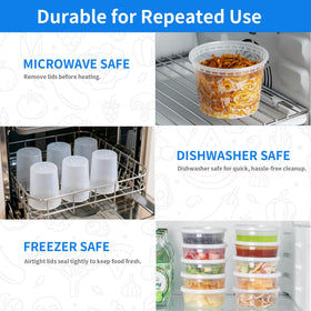 APSIC translucent round containers help display soups, sauces, and snacks.