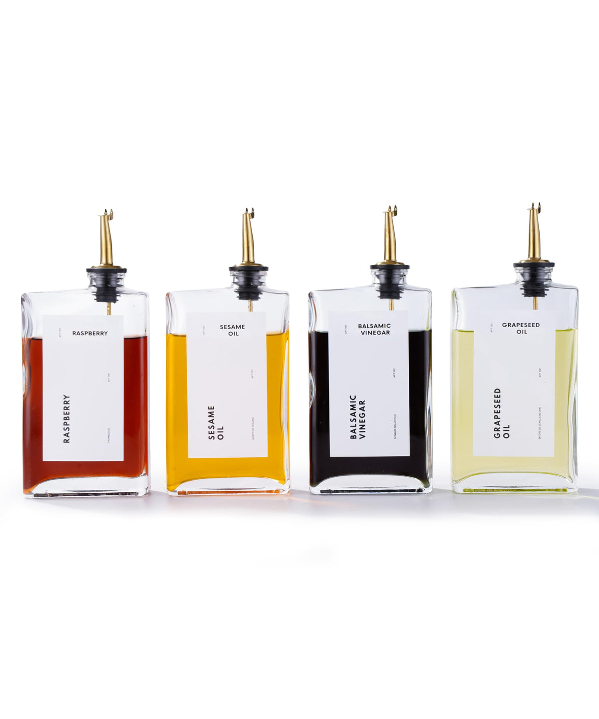 APT 1101 olive oil dispenser gold set 4 front view for precise pouring.