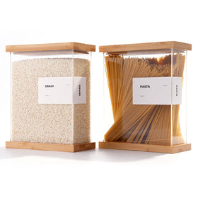 APT 1101 Bamboo Food Dispenser front view shows sleek, space-saving pantry storage.