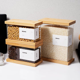 APT 1101 Bamboo Food Dispenser kitchen storage setup emphasizes compact organization.