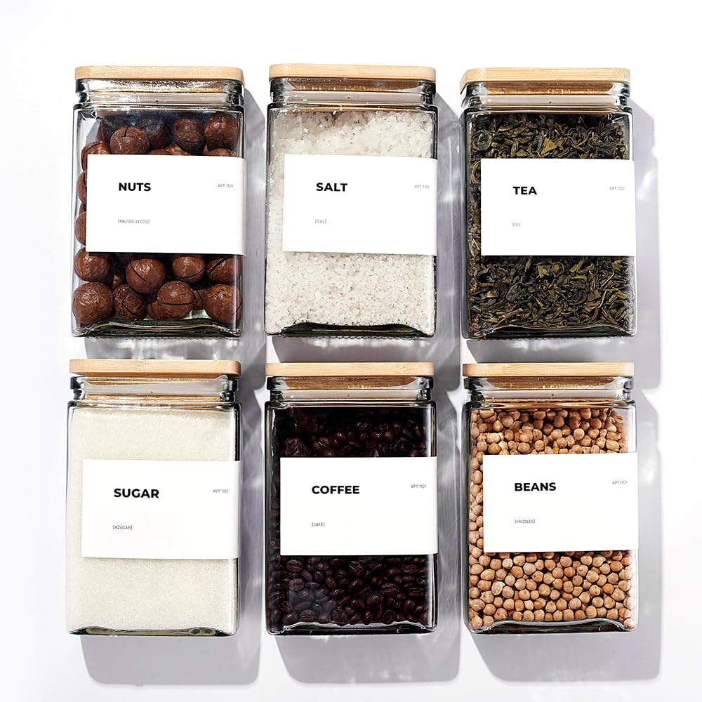 APT 1101 glass jar with bamboo lid, six-pack, ideal for pantry organization.