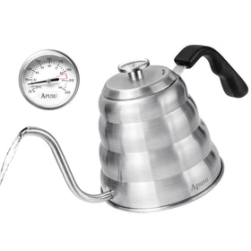 Apusu gooseneck kettle with thermometer for precise pour-overs.