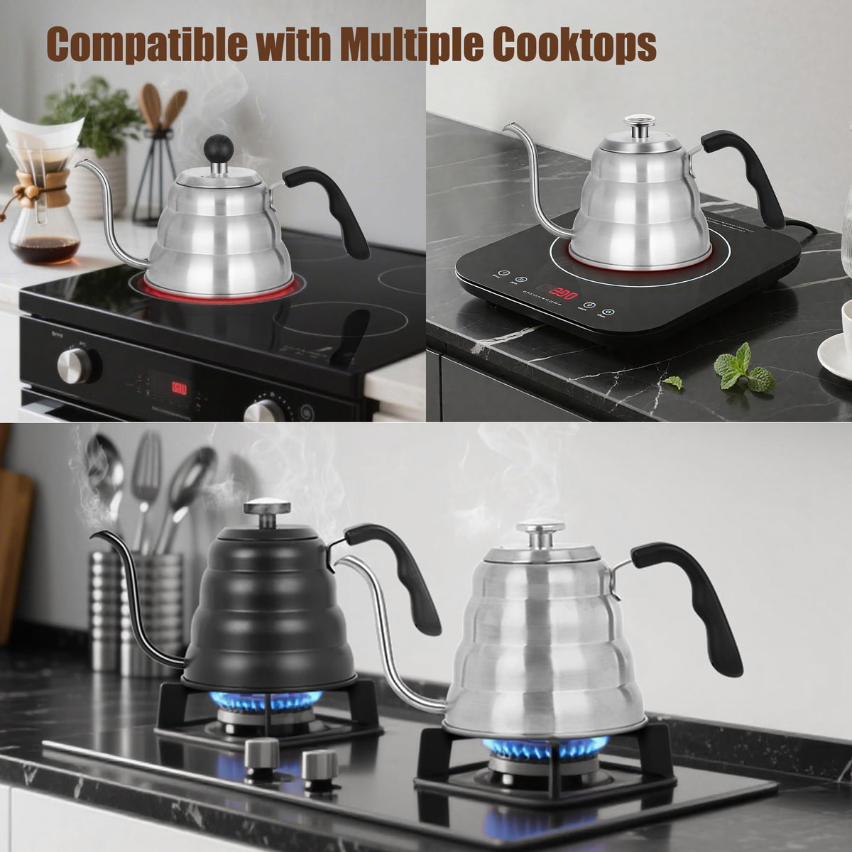 Apusu anti-rust base supports gas, electric, and induction stoves for versatility.