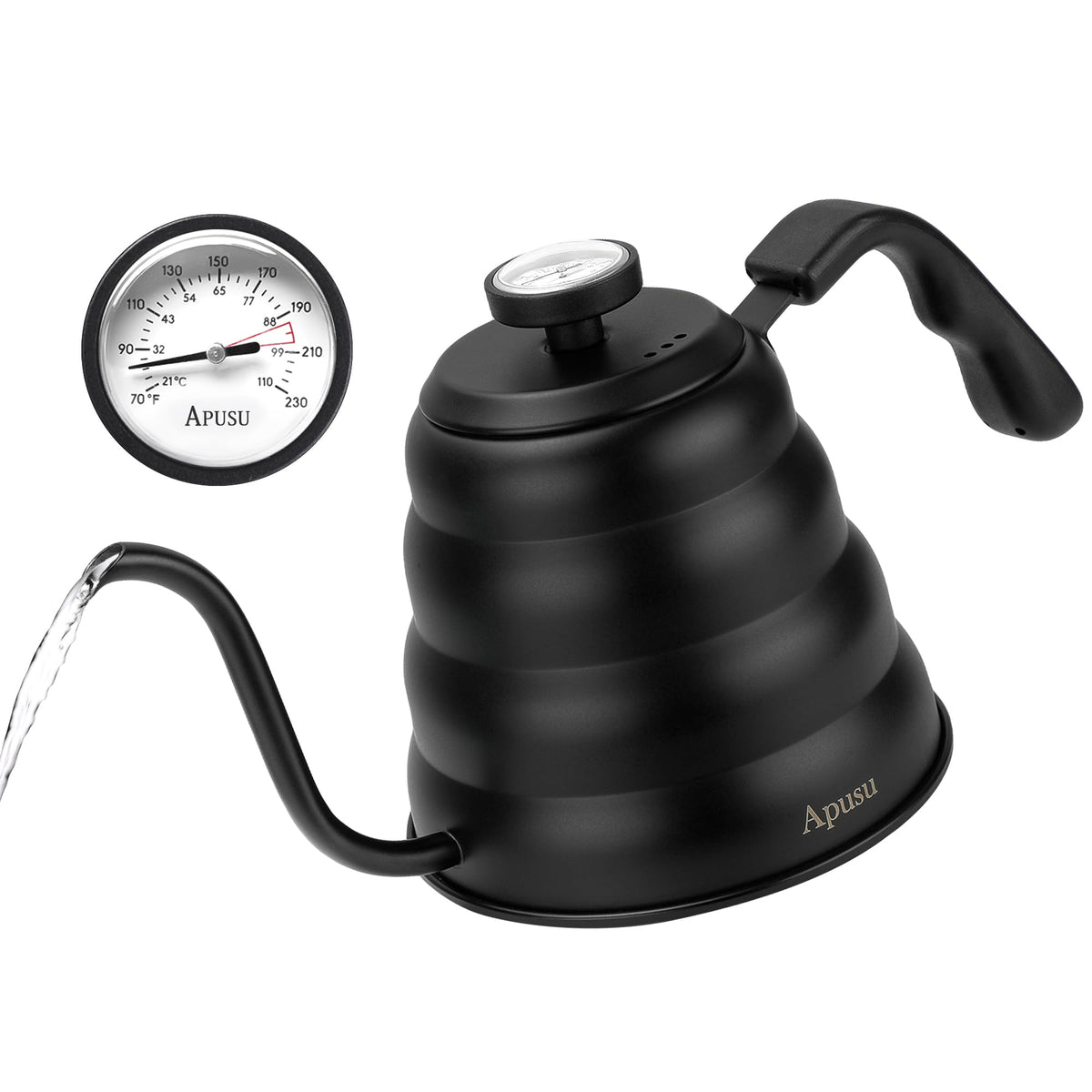 Apusu tea kettle with gooseneck spout for precise pouring and consistent extraction.