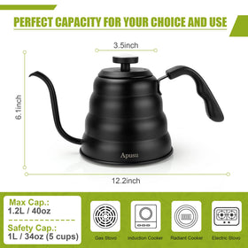 Apusu tea kettle with stainless-steel body for durability and quick heating.