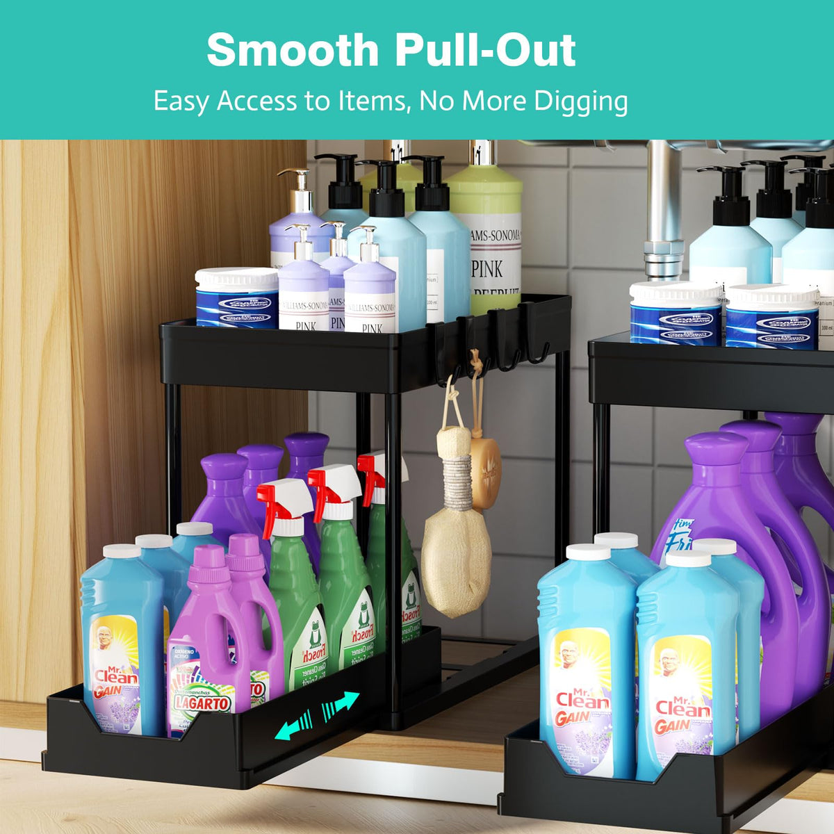 APWNRJA carbon-steel frame provides sturdy, long-lasting storage under cabinets.