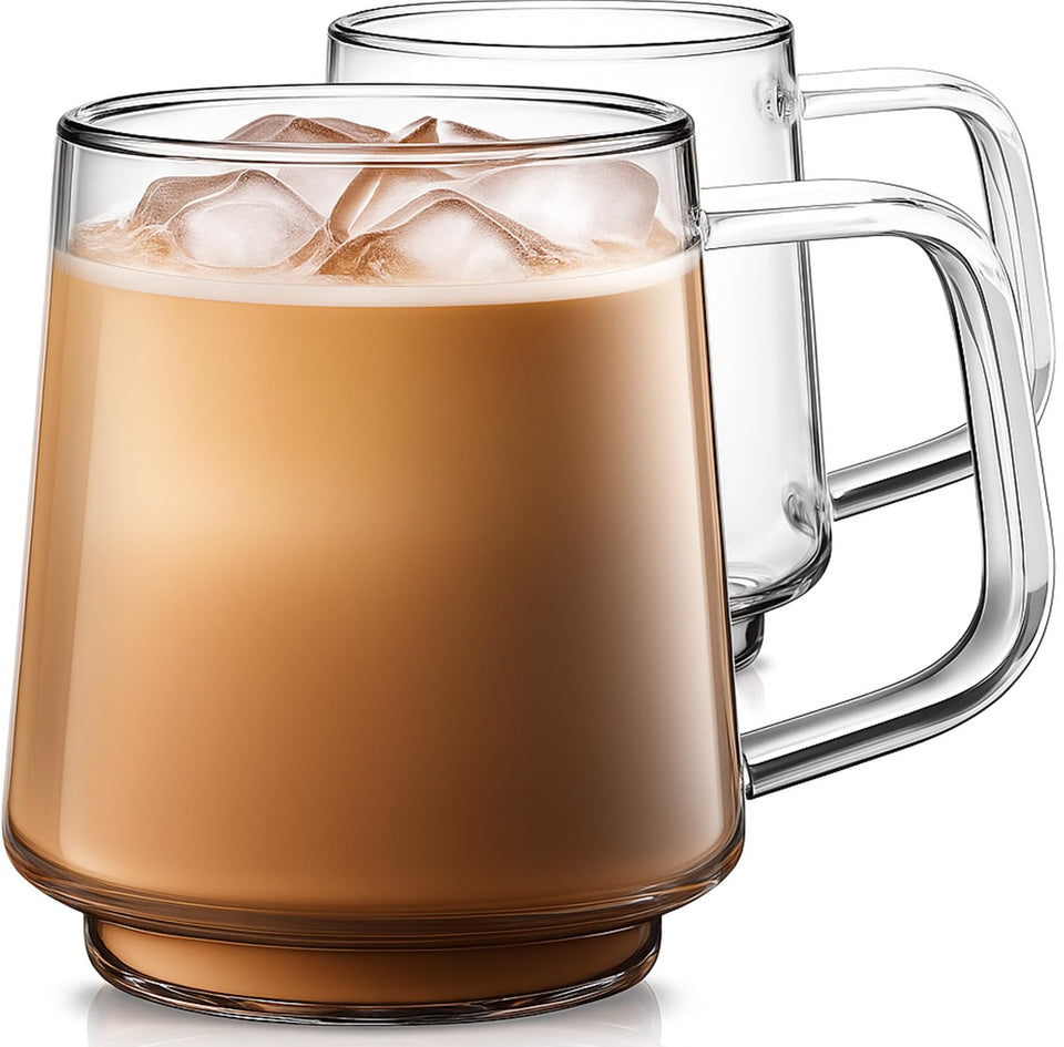 Aquach 20oz glass coffee cups with handle, comfortable grip for hot drinks.